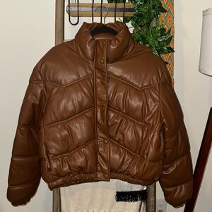 ZARA Faux Leather Puffer Jacket / LIKE NEW / Size L